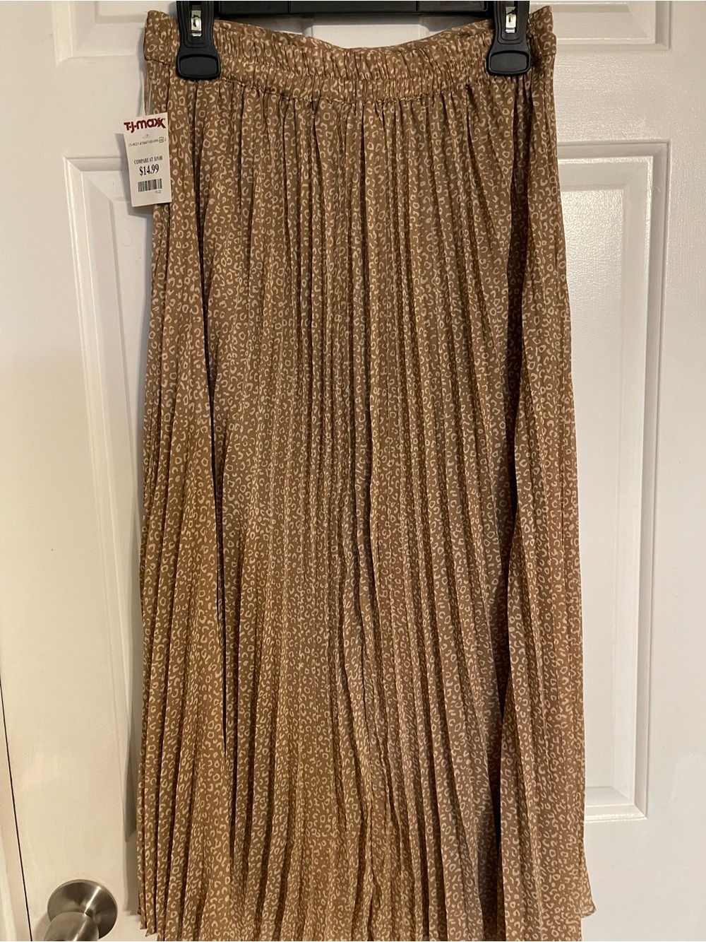 Japna Tan Pleated Maxi Skirt with Tiny Print